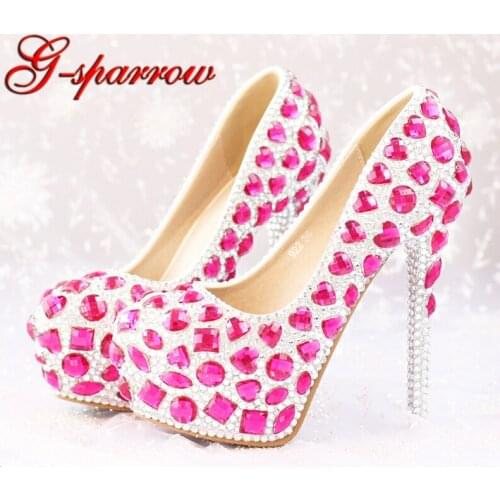 Women HIgh Heel Party Shoes Pink with Silver Crystal Handmade Wedding Shoes Customized Fashion Lady Birthday Party Pumps