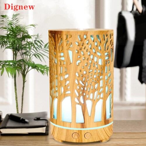 200ML Ultrasonic Air Humidifier Wood Grain Cylinder Aromatherapy Essential Oil Diffuser 7 LED Color Light Change For Home SPA