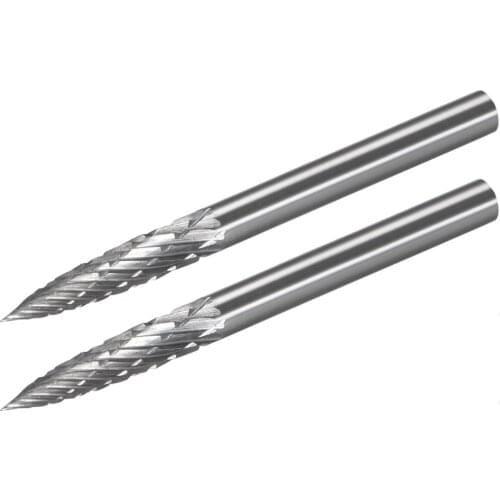 Uxcell 2pcs 3mm Double Cut Tree Shape Rotary Burrs Tool Tungsten Carbide Rotary Files 1/8" Shank for Die Grinder Drill Bit