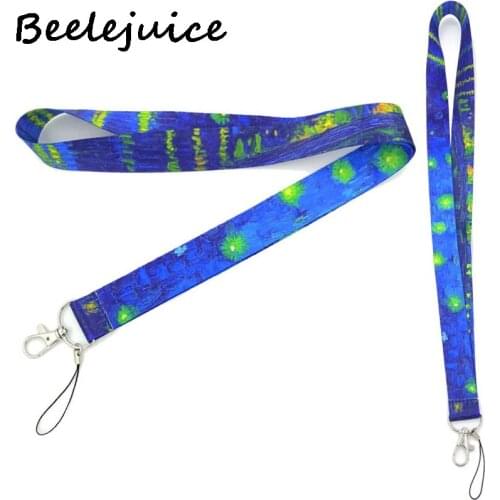 Van gogh Starry sky oil painting vintage simple Neck Lanyards ID badge holder keychain Phone Strap Ribbon webbing necklace