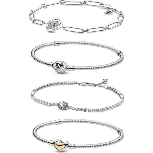 2021 New Free Shipping 925 Sterling Silver Moments Heart Infinity Clasp Snake Chain Bracelet Fit Original Charm For Women DIY