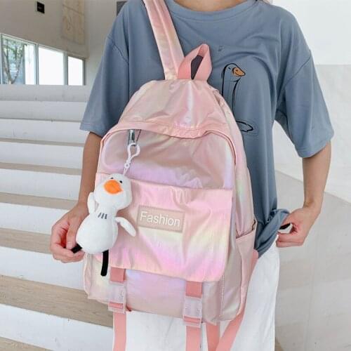 Women Holographic Laser Backpack Female Korean version of the tide Colorful student school bag backpack schoolbag Discoloration