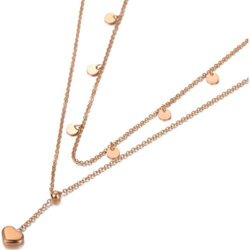 Original Design Double Layer Heart Charm Pendant Necklaces For Women Fashion Stainless Steel Choker Necklace N20155