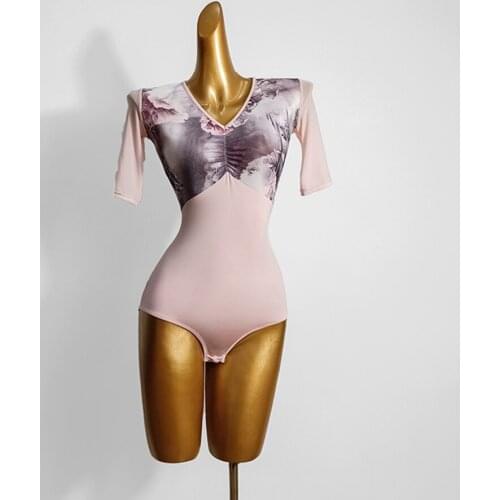 2021 New Latin Dance Dress Women Bodysuit TL581Long Sleeve Patchwork V Neck Dancing Tops Latin Dance Costume Latina Dress