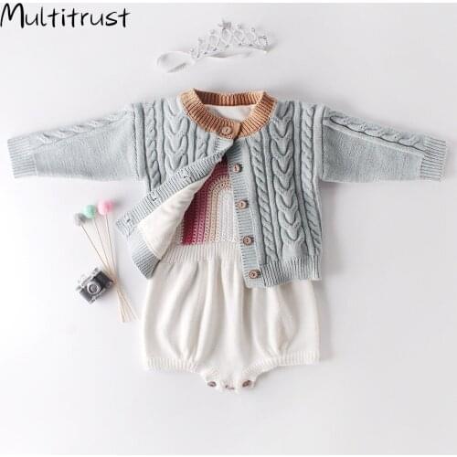 2020 winter clothes plus velvet Baby Girls Boys infants children sweaters knitted twist coat jacket all-match cardigan 0-3Years