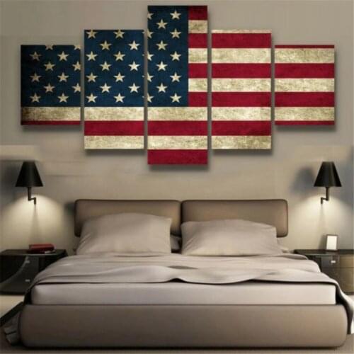 5 Panel Flag of the United States Wall Art Canvas Posters Pictures HD Prints Paintings Home Decor Living Room Bedroom Decoration