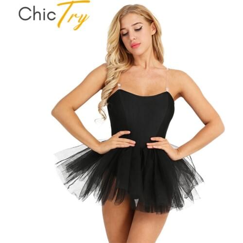 ChicTry Women Professional Ballet Tutu Dress Black Swan Costume Built-in Bra Ballet Leotard Adult Stage Performance Dance Wear