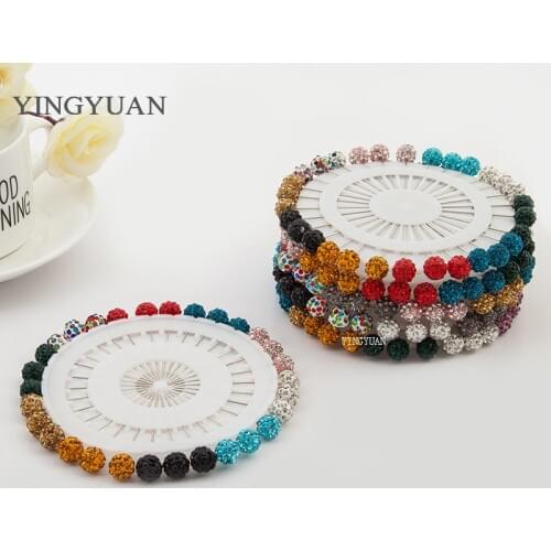 30PCS New Hijab Pins Set Wholesale 30PCS Crystal Muslim Brooches For Women Safety Scarf Pins Hijab Pins Silver Jewelry Brooch