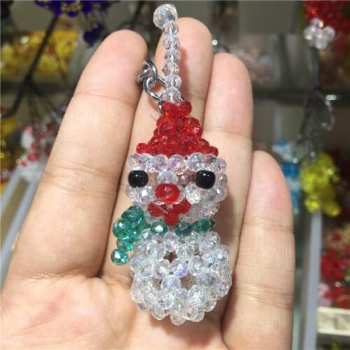 Pure hand woven small snowman Austrian crystal key chain bag hanging accessories shining Christmas gift Beautiful