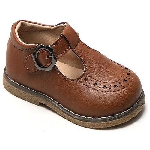 Childrens Princess Shoes for Toddler Baby Girls 2021 New Korean Hollow T-shaped Design Flats Leather Kids Star Single Shoes