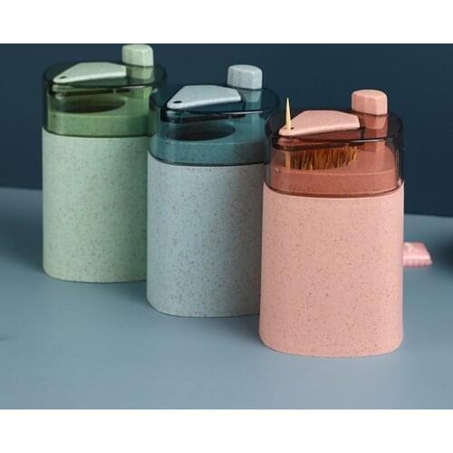 Toothpick Dispenser Automatic Pop-Up Toothpick Cotton Swabs Box Wheat Straw Toothpick Storage Case Practical Home Container