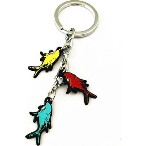 Dr. Seuss One fish Two fish Red fish Blue fish Keychain High Quality Anime Cosplay Metal Jewelry Gifts for Woman Girl Child