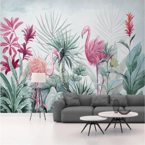 Custom Mural Wallpaper Ins Tropical Plant Flamingo Background Wall Painting