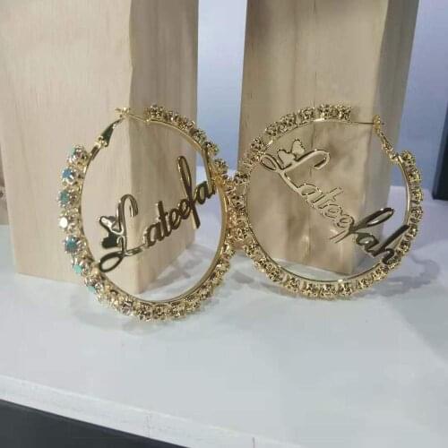 Personalized Earrings Jewelry for Women Custom Zircon Round Name Earring Hiphop Sexy Hoop Earrings White/Chromatic Stone Gifts