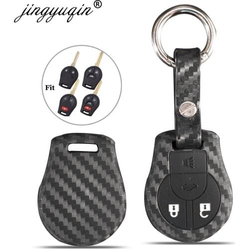 Jingyuqin Carbon Silicone Rubber Car Key Fob Case Cover For Nissan Juke Micra Qashqai Sunny Altima Cube March Tiida 2/3/4 Button