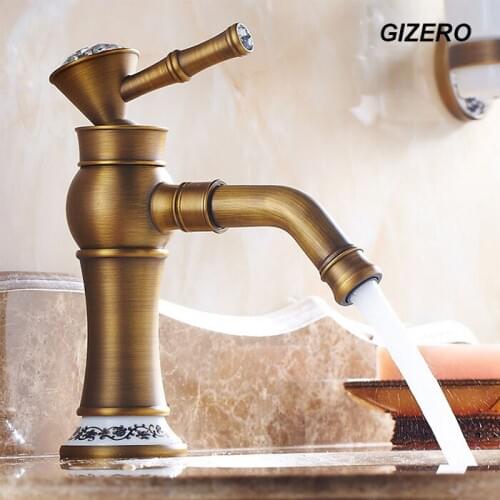 Classic Antique Crystal Faucet Bathroom Basin Mixer Diamond Handle Deck Mounted Swivel Spout Ceramic Water Taps ZR156