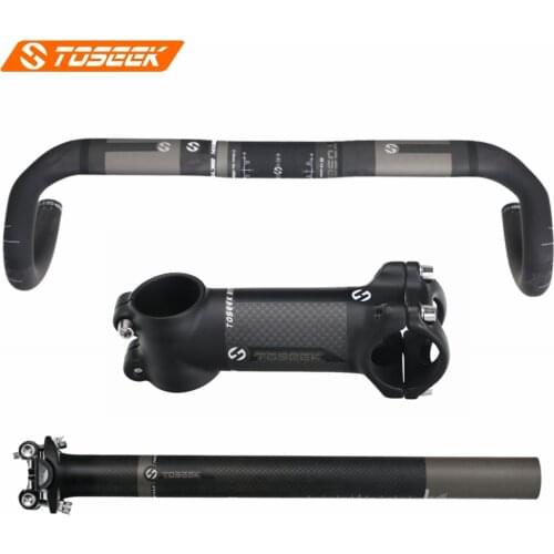 TOSEEK Carbon Fiber Road Bike Bent Bar Set Handlebar + Stem + Seatpost Road Bicycle Parts