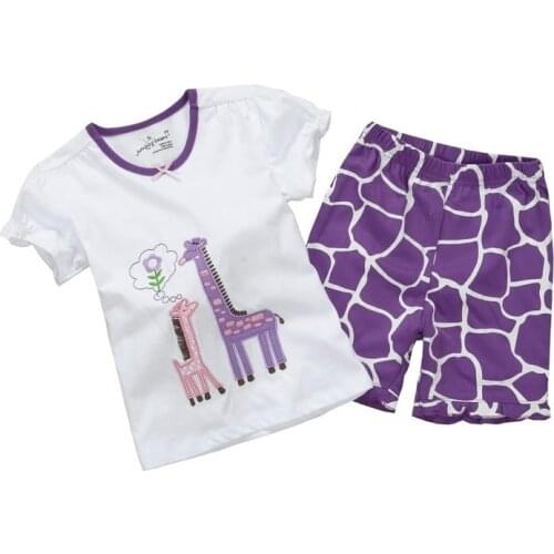 2018 Summer Baby Girls Clothes Suit Giraffe Embroidery Childrens Outfits Short Sleeve T-Shirts Kids Clothing Jumpsuits