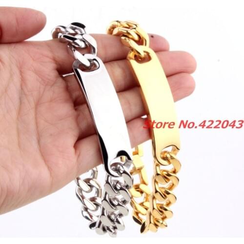Mens Bracelets Stainless Steel Greece Key ID Silver Gold color Bracelet for Men Curb Cuban Chain Fashion Jewelry Bold and Chunky