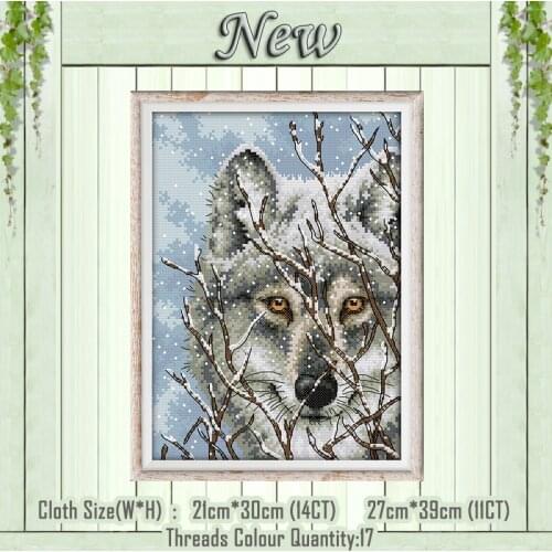 Wolf animal snow diy decor painting Cross Stitch DMC chinese 14CT 11CT Counted printed on canvas Embroidery sets Needlework kits