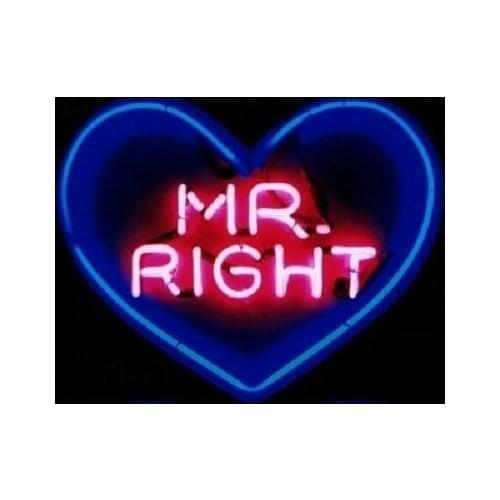 14“ Mr Right Heart Acrylic Custom Neon Light Lamp Sign Beer Handmade Real Glass Decorate Home Wall Room Windows Tube Artwork