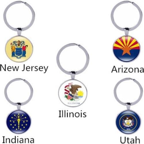 American Map State Flag New Pendant New Jersey, Arizona, Illinois, Indiana, Utah Flag Keychain Female Accessories