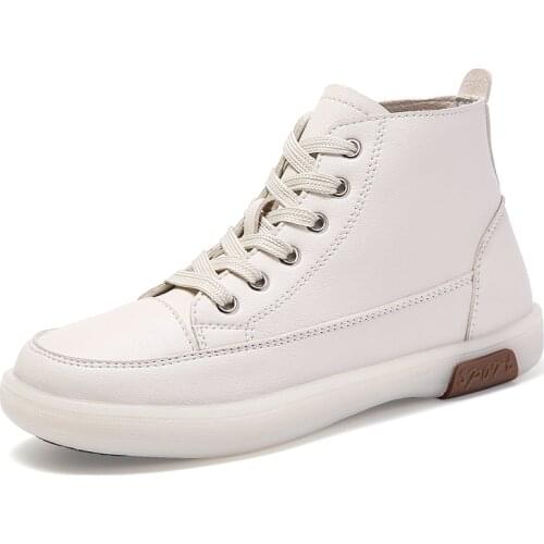 Autumn New Women Shoes British Style Flat Shoes High-top Casual Shoes Fashion Leather Short Boots Large Size Sweet Sneakers Shoe