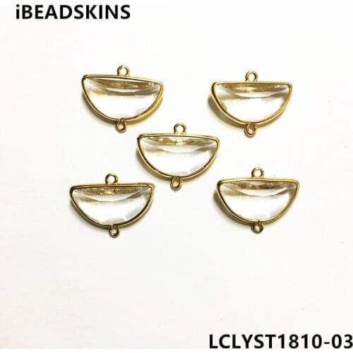 New arrival! 24x12mm 40pcs/lot gold color Copper Material with white Glass semicircle-shape connection for Jewelry handmade DIY