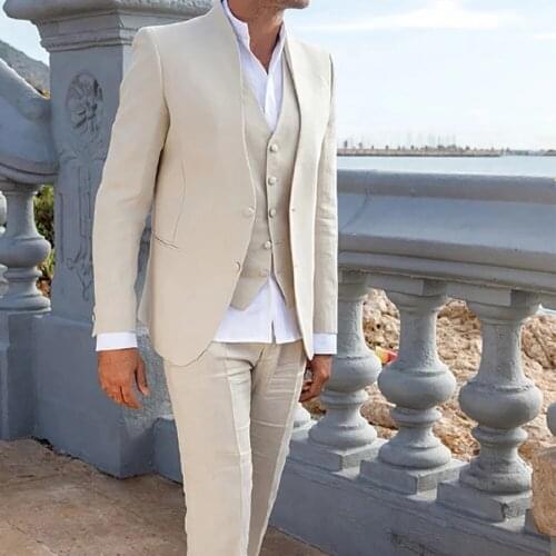 New Arrival Stand Collar Single Breasted Men Suits Tailored Tuxedos Terno Masculino Groom Prom Blazer 3 Piecess Jacket Pant Vest