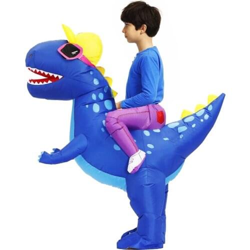 New Purim Dinosaur Inflatable Costumes Halloween Cosplay Costume Blue T-rex Mascot Party Role Play Disfraz for Adult Kids
