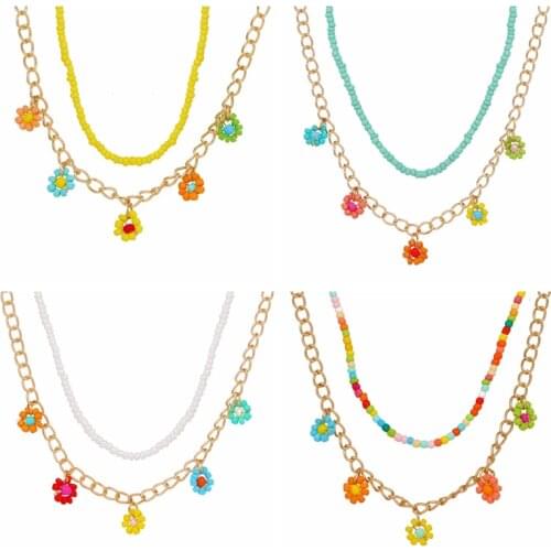 Vienkim Lovely Flowers Colorful Beadeds Charm Statement Short Necklace for Women Bohemia Choker Clavicle Jewelry Vacation
