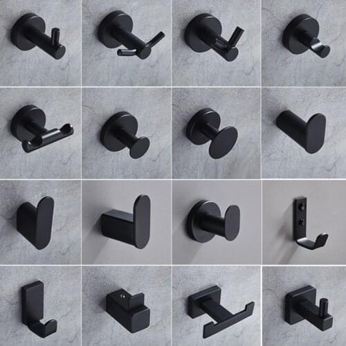 2 Piees 304 Stainless Steel Perforated Nordic Black Hook Toilet Door Back Wall Hanging Clothes and Hats Single Hook