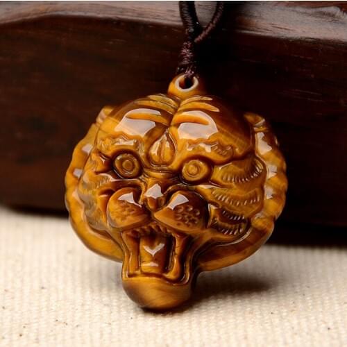 Natural Yellow Tiger Eye Stone Pendant Tiger Head Hand Made Pendants Necklace For Women Men pendants Animal Shape