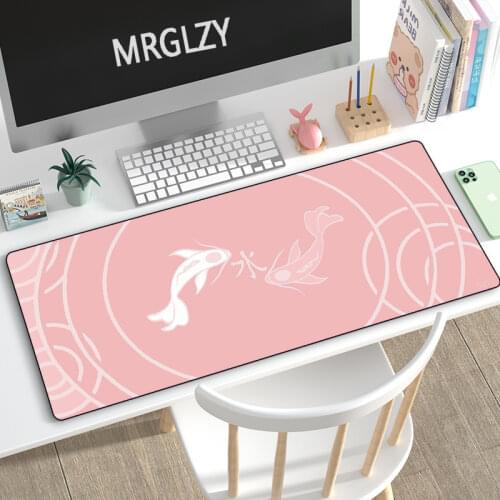 Drop Shipping Chinese Style Koi Mouse Pad Large Cute Pink Mousepads Gaming Accessoroes Laptop Gamer Waterproof Keyboard DeskMat