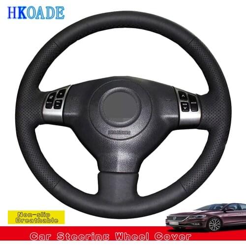 DIY Hand-stitched Black Soft Genuine Leather Car Accessories Steering Wheel Cover For Suzuki Swift Alto Tianyu Special