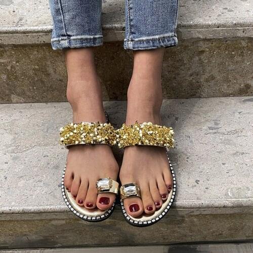 BUSY GIRL ML9036 Toe Rhinestone Sequined Slippers,women slippers 2021,summer slippers,comfortable slippers