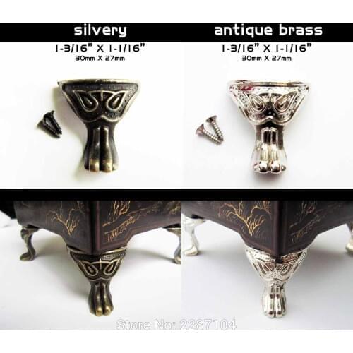 4pcs New Decorative Antique Brass Silvery Vintage Cheetah Cat Jewelry Chest Box Wooden Case Feet Leg Corner Protector Screw