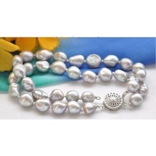 Wedding Woman Jewelry 2 Strands Pearl Bracelet 9mm Bright Gray Real Natural Freshwater Pearl Bracelet
