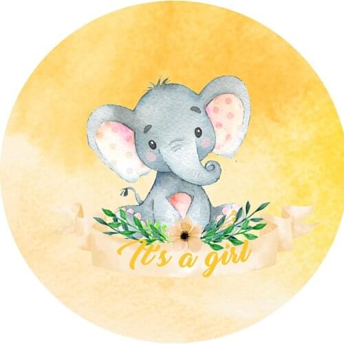 Round background yellow circle baby elephant girl birthday photography Backdrop baby shower Party table Covers decoration YY-478