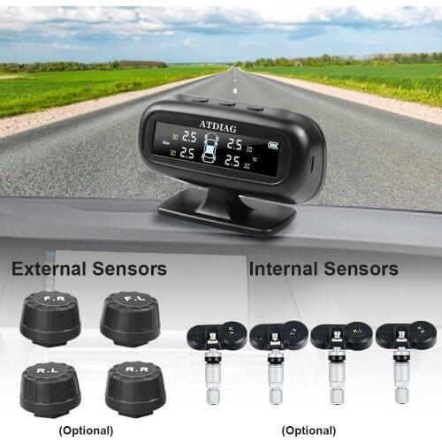 TPMS Car Tire Pressure Alarm Monitor System Real-time Display Attached to glass wireless Solar power tpms with 4 sensors