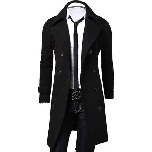 Mens Stylish Trench Coat Winter Long Jacket Double Breasted Overcoat Outerwear