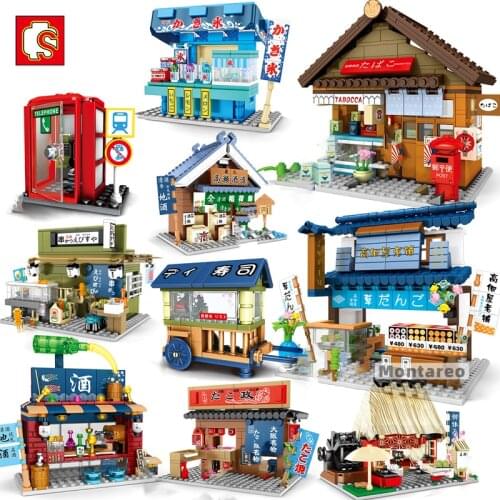 SEMBO City Japanese Mini Street View MOC Tavern Bistro Sushi Fruite Shop Store House Model Building Block Kid Toy Girl Boys Gift