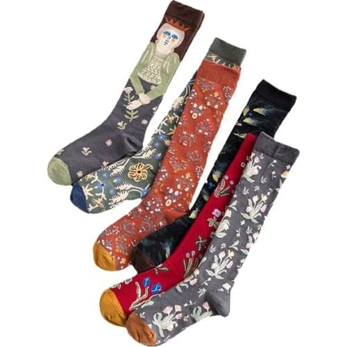 Ins Womens Stockings Japanese Art Abstract Printing 1Pair Personality Cotton Trend Calf Fashion Cool Korea Girl Lady Stocking