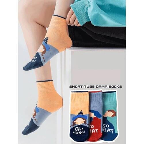 Women Medium Tube Japanese Style Cotton Fashion Flat Socks Cartoon Character Spot Short Tube Straight Board Socks