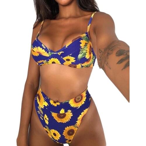 Womens Bikini 2020 Summer High Waist Bikini Set Swimwear Two Piece Swimsuit Push Up Padded Bra Beachwear Swimming Suit Biquini