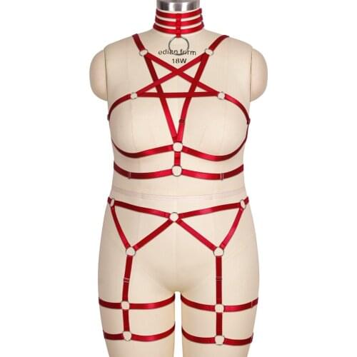 Plus Size Lingerie Pentagram Harness For Busty Women Tops Full Bondage Body Adjust Waistband Festival Rave Underwear Garters