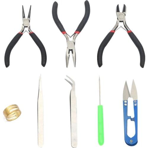 1 Set Jewelry Tools with Plies and Scissor Beading Kit for Jewelry Making DIY Tool(Pliers + Tweezers + Scissors + Ring + Awl)