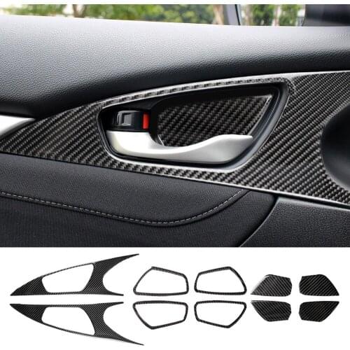 10PCS Soft Carbon Fiber Interior Door Handle Bowl Panel Cover Decoration Trim Fit for Honda Civic 10th 2016-2020 Car Accessories