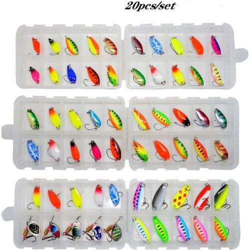 20PCS/BOX 2g 2.5g 3g 3.5g 5g Hard Metal Fishing Spoon Lure Set Trout Spoon Baits Spoon Jig Baits