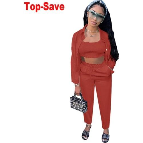 2021 Autumn Fashion 3 Three Piece Set Women High Elastic Satin Crop Top+Cardigan+Pencil Pants Ruffles Shirt Button Ladies Sets